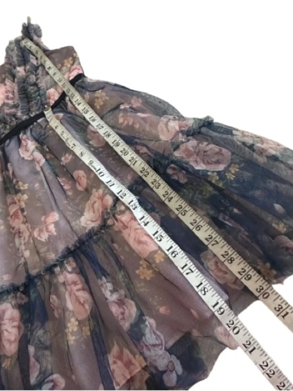Kensie Girl Size 12 Pink Floral on Navy Tiered Ruffle Formal Dress Fully Lined